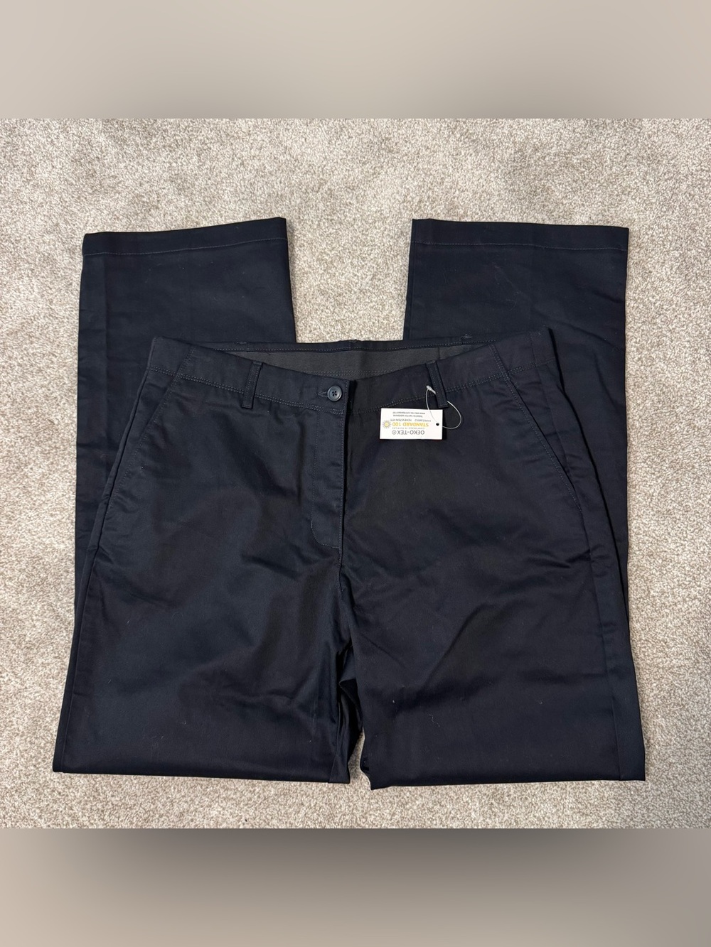 NWT Lands End Outfitters 100% Cotton Oeko-Tex Black Flat Front Chino Pants Sz 14